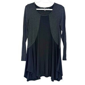 Yest Womens Long Sleeve Tunic Dress Black & Charcoal Asymmetrical Hem Size 6